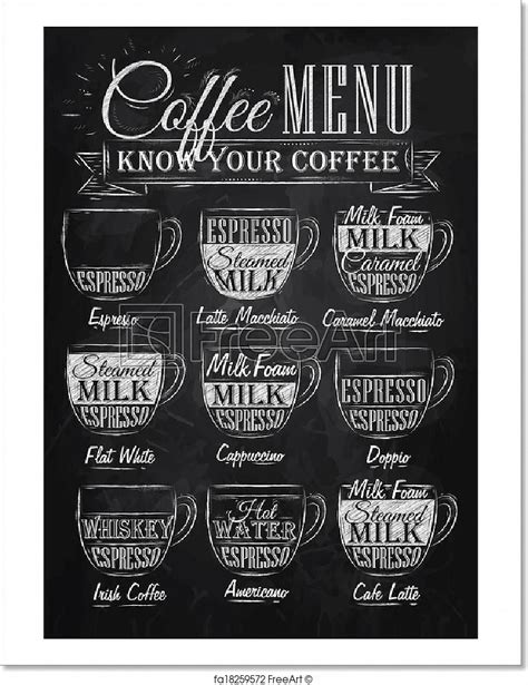 Free Art Print Of Coffee Menu Drinks Chalk Coffee Menu Set Of Coffee Menu With A Cups Of