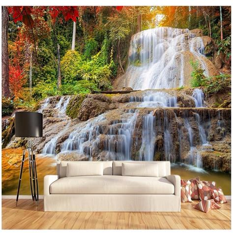 Beibehang Custom Painting For Living Room Maple Forest Rock Falls Art