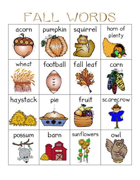 6 Best Images Of Fall Words Printable Preschool Printable Fall Word