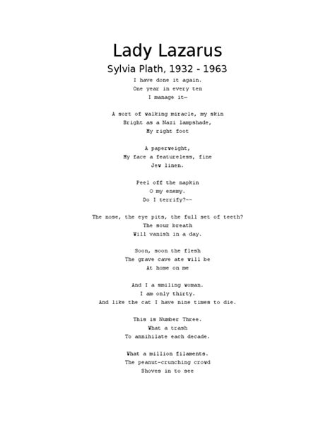 Lady Lazarus Sylvia Plath 1932 1963 Pdf