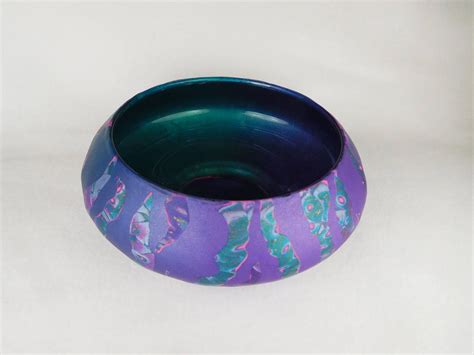 Polymer Clay Bowl With Purple Bowl Design Over Large Glass Etsy