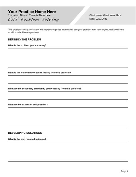 Problem Solving Therapy Worksheets