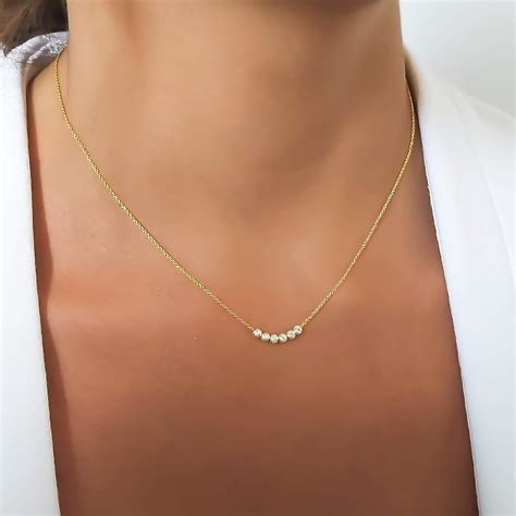 Amazon Com Handmade Dainty Gold Necklace With Silver Beads Handmade