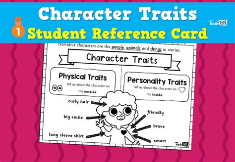 Character Traits Student Reference Card Teacher Resources And