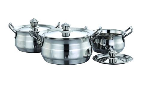 6 Pieces Silver Stainless Steel Designer Handi Set For Kitchen Rs 799