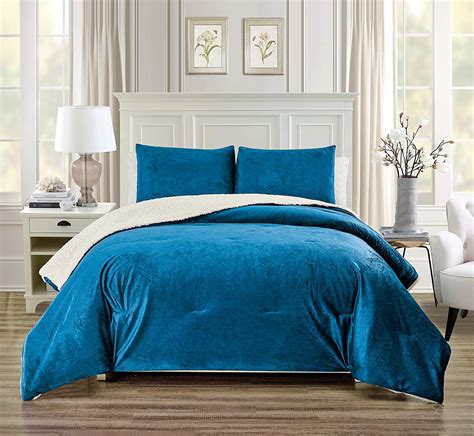 Doodled circles create this look with pops of pink, teal, purple and black while a teal polka dot reverse plays up the back. GrandLinen 3 Piece Full Size Solid Teal Blue Micromink ...