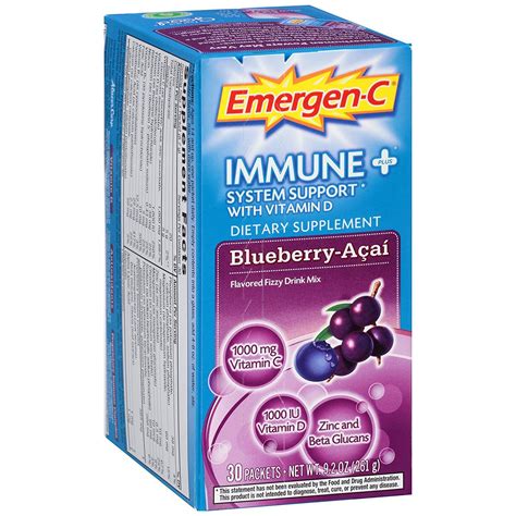 Find or review a vitamin or supplement; Emergen-C Immune System Support with Vitamin D - Blueberry ...
