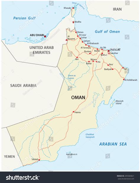 Oman Road Map Stock Vector Illustration 295584821 Shutterstock