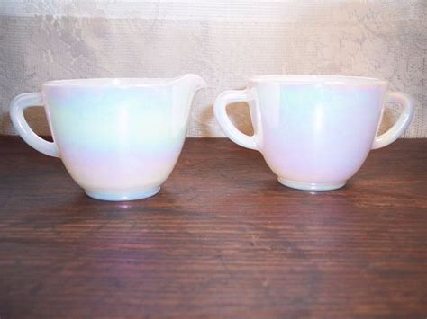 Federal Glass Moonglow Creamer And Sugar Set White Iridescent Etsy