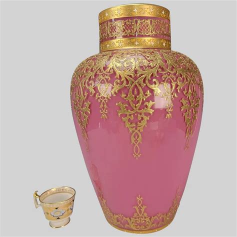 17 Antique Loetz Pink Opaline Art Glass Vase With Moser Decorations Ruby Lane