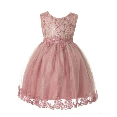 Rain Kids Baby Girls Dusty Pink Sequin Lace Tulle Special Occasion