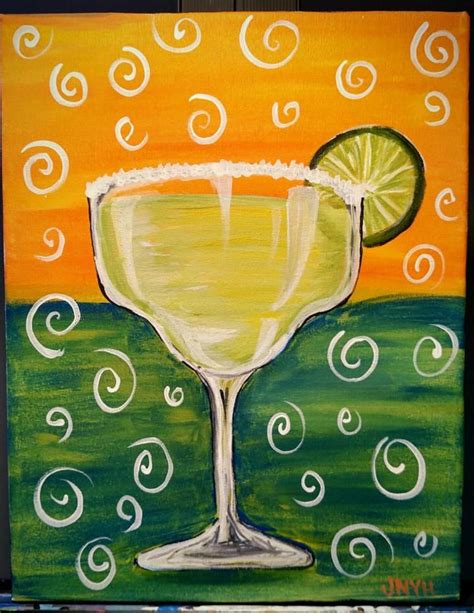 An Acrylic Painting Of A Margarita Glass With A Lime Slice On The Rim