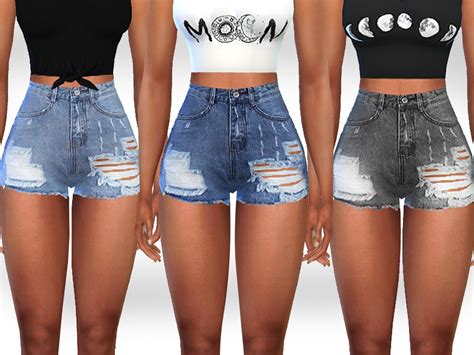 The Sims Resource Full Ripped And Cropped High Waist Denim Shorts