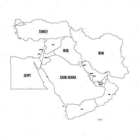 Political Map Of Middle East Or Near East Simple Flat Outline Vector