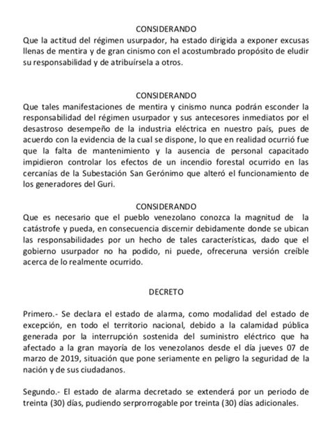 en qué consiste el estado de alarma que el presidente interino juan guaidó presentó ante la