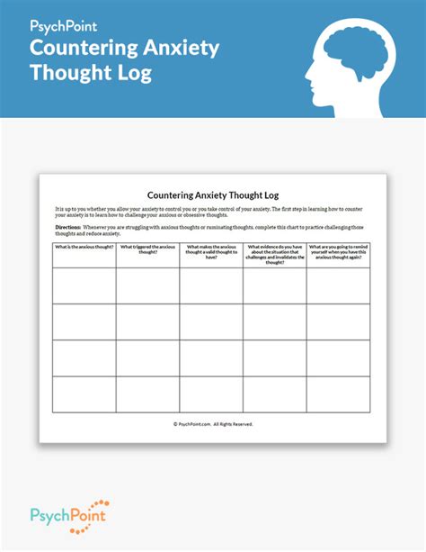 Countering Anxiety Thought Log Worksheet Psychpoint