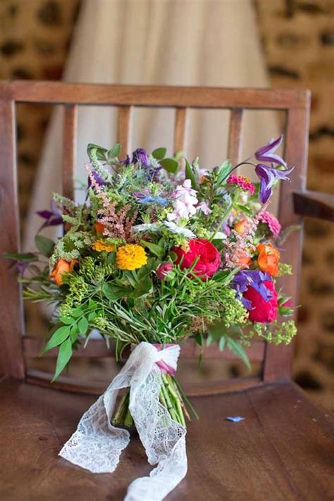 Colorful wildflower wedding bouquets with a burlap wrap. 47 Beautiful And Natural Wildflower Wedding Ideas ...