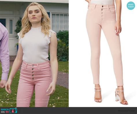 Wornontv Taylors Pink Button Detail Jeans On American Housewife Meg