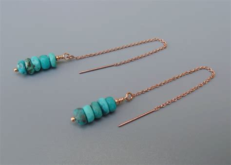 Sleeping Beauty Turquoise Threader Earrings Rose Gold Etsy
