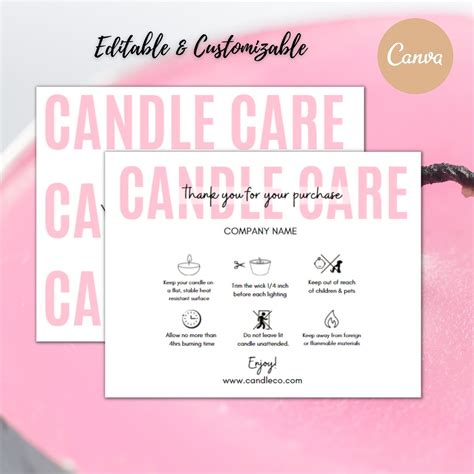 Editable Candle Care Card Printable Candle Care Template Etsy