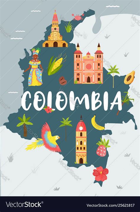 Bright Map Colombia Travel Banner Vector Image On Vectorstock
