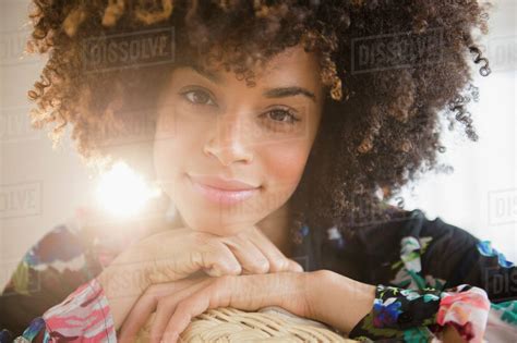 Close Up Of Smiling Mixed Race Woman Stock Photo Dissolve