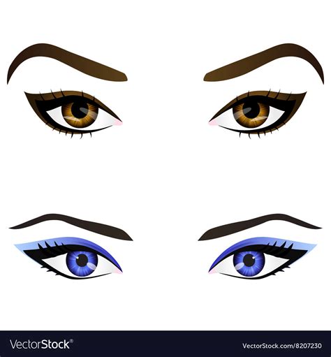 Set Of Realistic Cartoon Female Eyes And Vector Image