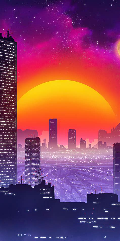 Free Hd Wallpaper City Retrowave Sunset