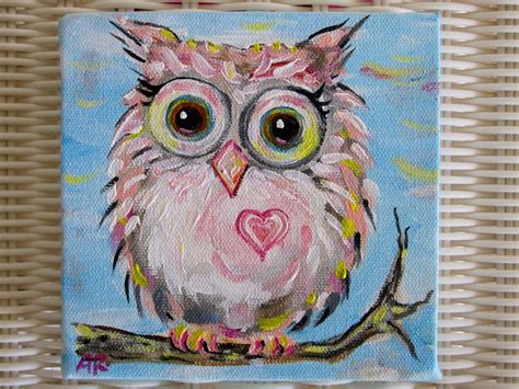 Owl Art Original Painting Baby Pink Hoot Owl