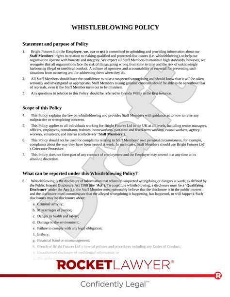Whistleblowing Policy Template And Faqs Rocket Lawyer Uk