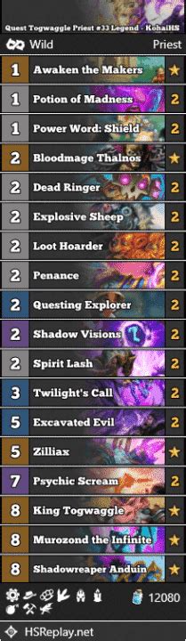 Quest Togwaggle Priest 33 Legend Kohaihs Hearthstone