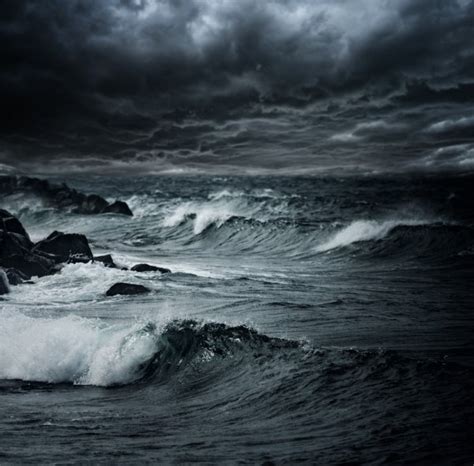 Dark Stormy Sky Over Ocean With Big Waves — Stock Photo © Nejron 24040919