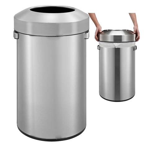 Texas Ragtime Stainless Steel Trash Can With Open Lid 24 Gallon For