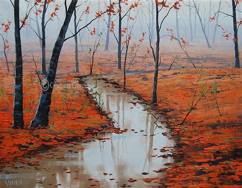 Stunning Large Autumn Fall Painting Impressionist Red
