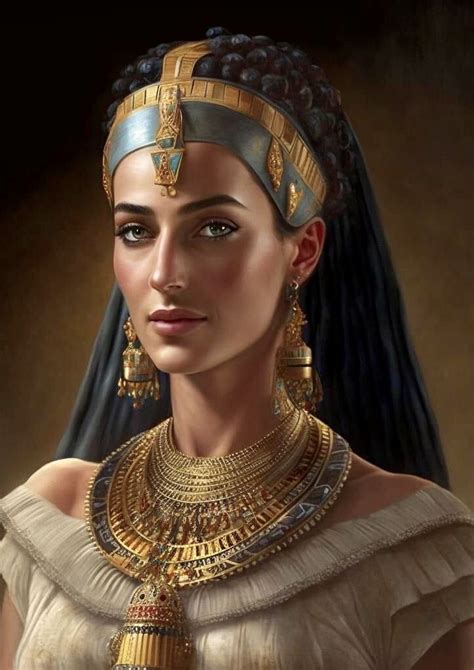 An Egyptian Woman Wearing Gold Jewelry And A Headdress Is Shown In This