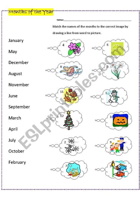 Months Of The Year Matching Words And Images Esl Worksheet By Emyo53