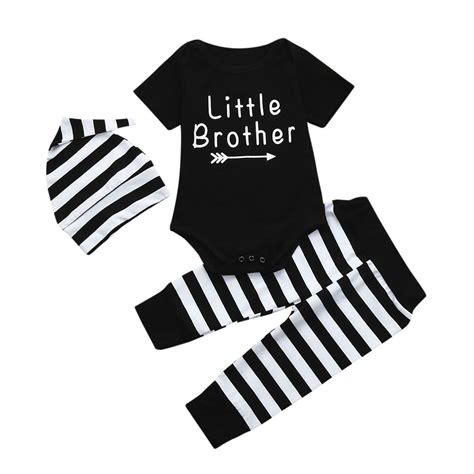 3pcs Toddler Baby Boy Clothes Set Letter Romper Topsstripe Pantshat