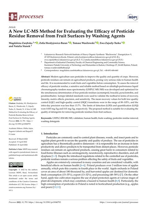 PDF A New LC MS Method For Evaluating The Efficacy Of Pesticide Residue Removal From Fruit