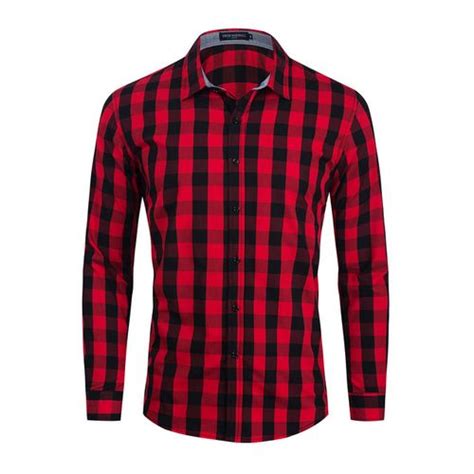 Fredd Marshall Mens Long Sleeve Plaid Casual Cotton Shirt Red Best