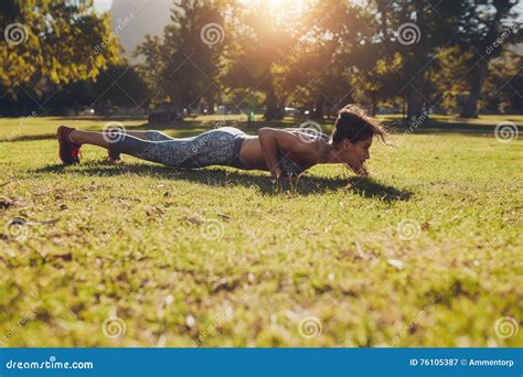 Fitness Woman Doing Push Ups Exercise In A Park Stock Image Image Of