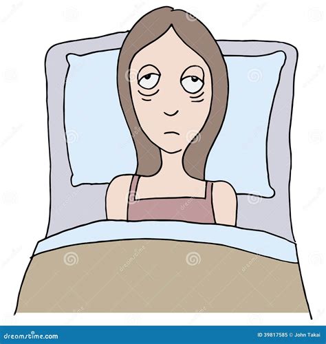 Insomnia Worried Girl In The Bed Counting Sheeps Cartoon Vector