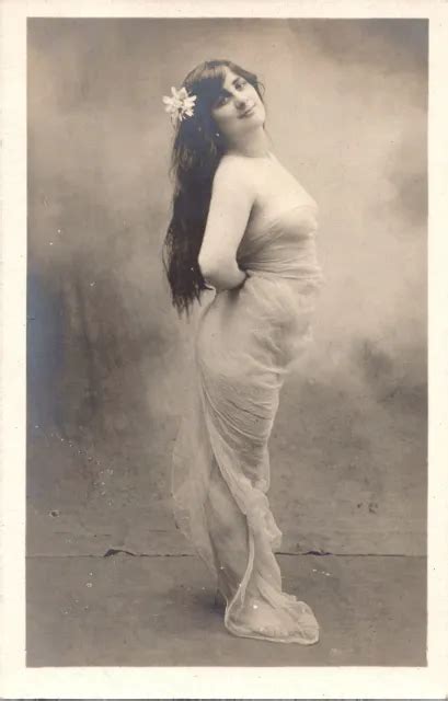AA SEE THROUGH VEIL French Risque Near Nude Woman Original 1900s Photo