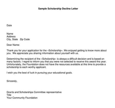 7 Scholarship Rejection Letter Templates Free Samples