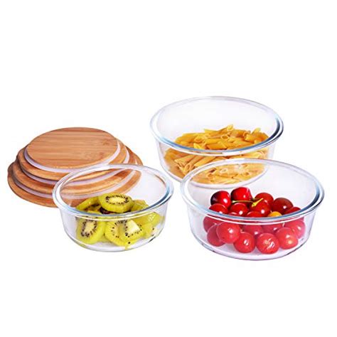 Set Of 3 Round Glass Food Storage Containers Lunch Box With Bamboo Lids Shop Eco Friendly
