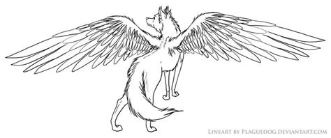 Winged Wolf Lineart By Plaguedog On Deviantart Wolf Colors Wolf