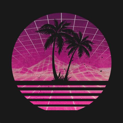 Retro 80s Outrun Sunset Palm Tree Silhouette Magenta Outrun T
