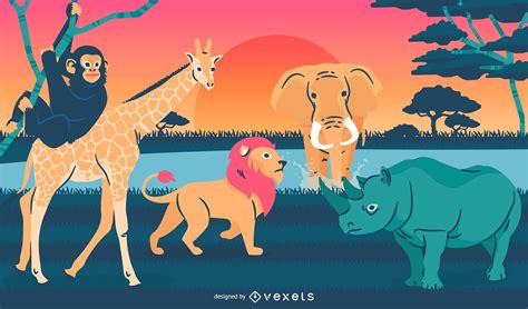 Wild Animals Illustration Landscape Vector Download