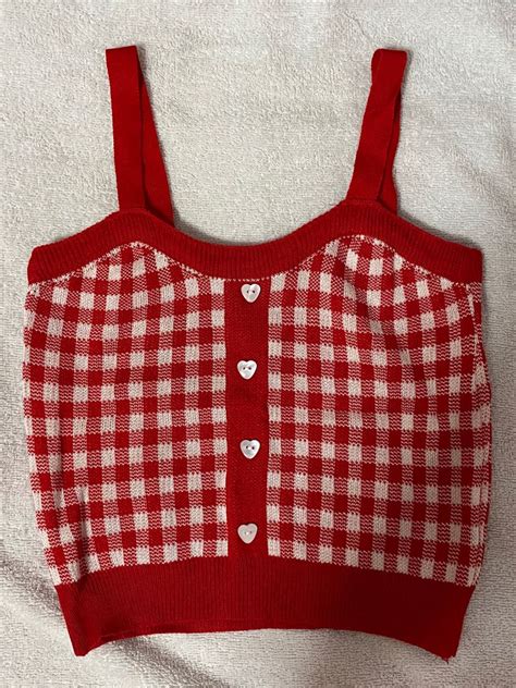 Red Checkered Crop Top Womens Fashion Tops Sleeveless On Carousell