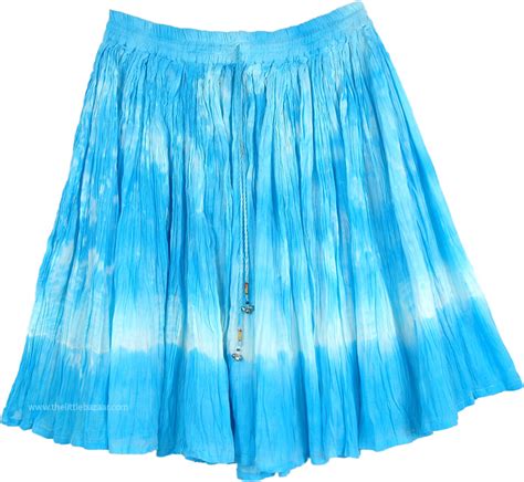 Ocean Waves Gathered Tie Dye Short Hippie Skirt Short Skirts Blue