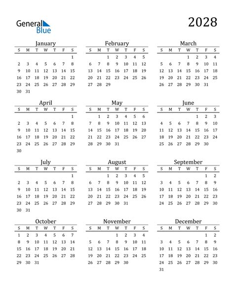 2028 Calendar Printable Free